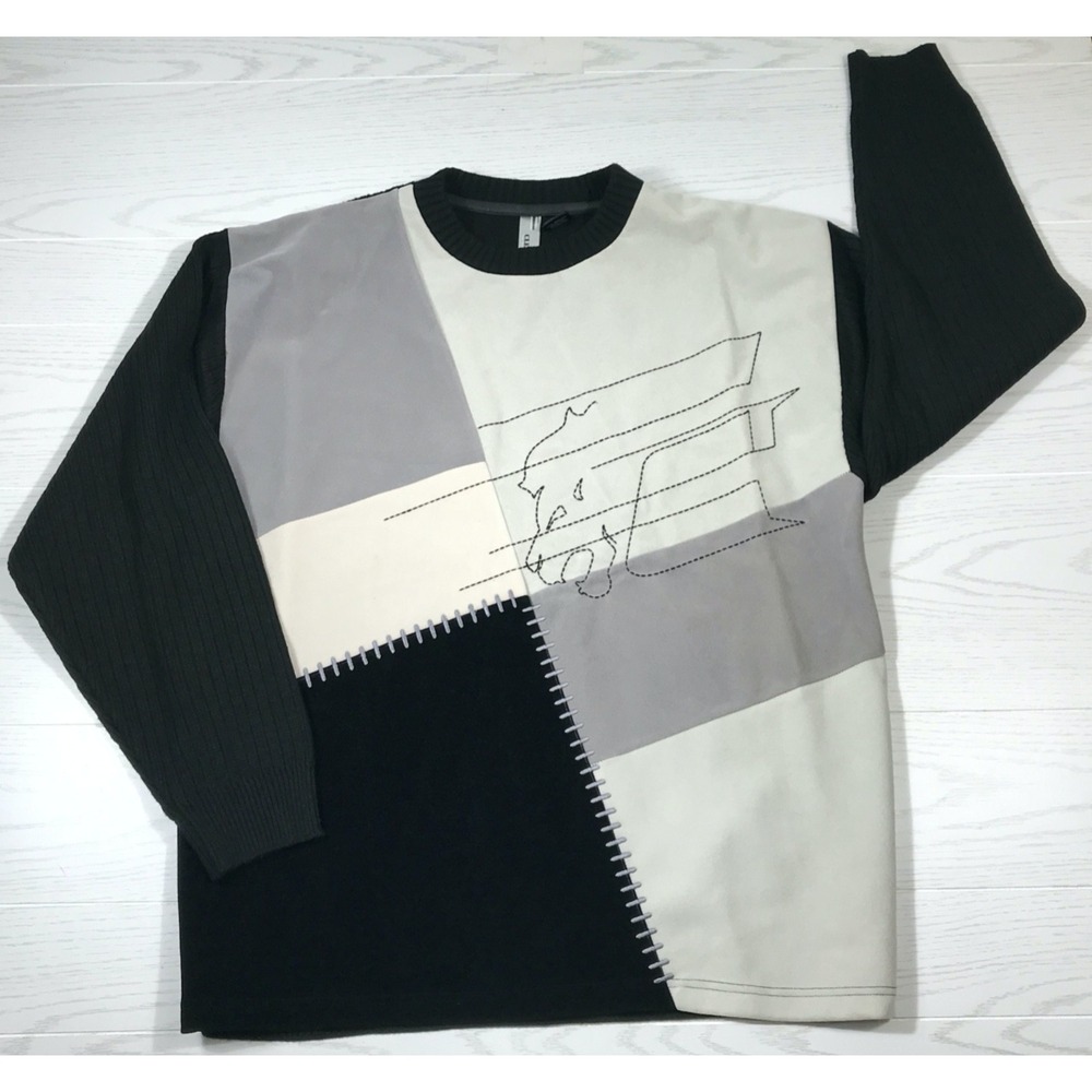 Vintage Clench Sweater Men XL Color Block Hip Hop Streetwear Crewneck Retro Y2K